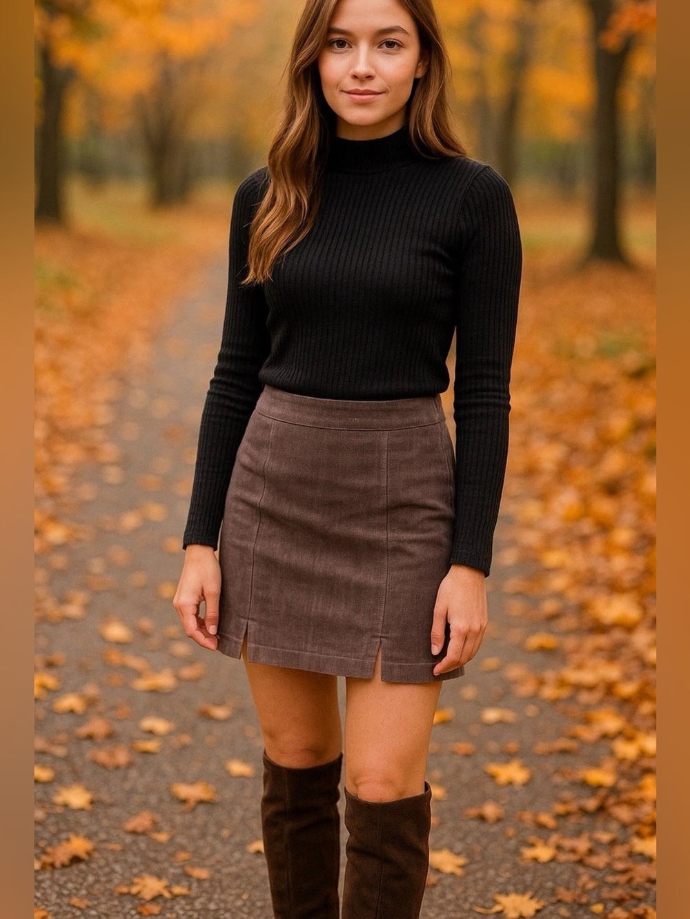 KORI Medium Cotton Spandex Corduroy Mini Skirt Mushroom Brown NWT